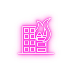 Building fire neon icon