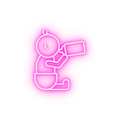 Baby drinking bottle neon icon