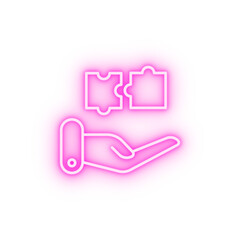 puzzle hand solution neon icon