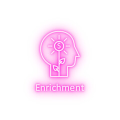 Human flower money coin in mind neon icon