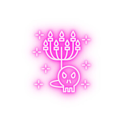 Halloween burning candles fire flame skull neon icon