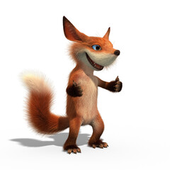 Obraz premium A small funny cartoon fox cub on an isolated background