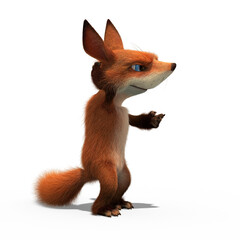 A small funny cartoon fox cub on an isolated background