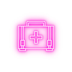 Obraz premium Emergencies first aid kit neon icon