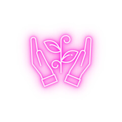 Hands plant ecology protection neon icon