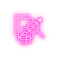 document data analysis database search neon icon