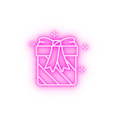 Gift box ribbon neon icon