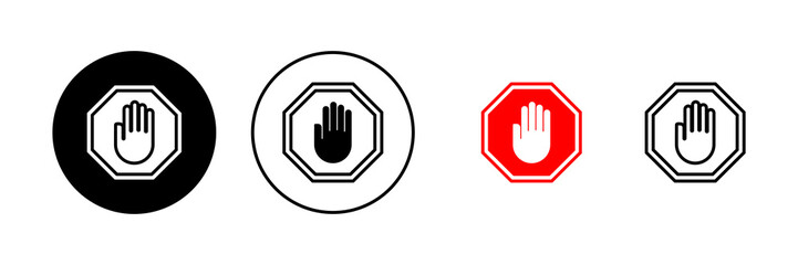 Obraz premium Stop icon vector. stop road sign. hand stop sign and symbol. Do not enter stop red sign with hand