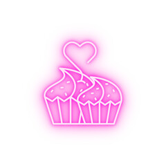 Cupcakes heart romance breakfast neon icon