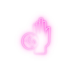 Hand bacteria neon icon