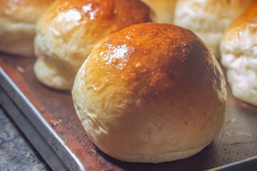 Homemade Sweet Brioche Hamburger Buns, texture with various brioche breads