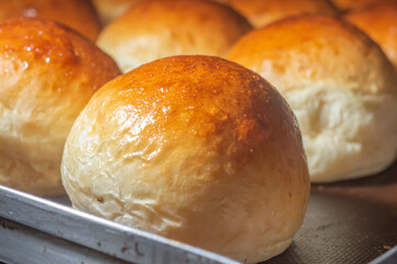 Homemade Sweet Brioche Hamburger Buns, texture with various brioche breads