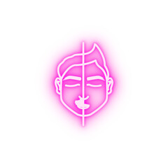 Man mustache cutting neon icon