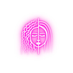 woman curly straight hair neon icon