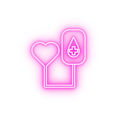 heart blood donation neon icon