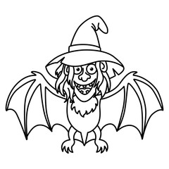 Cute bat with witches head cartoon vector