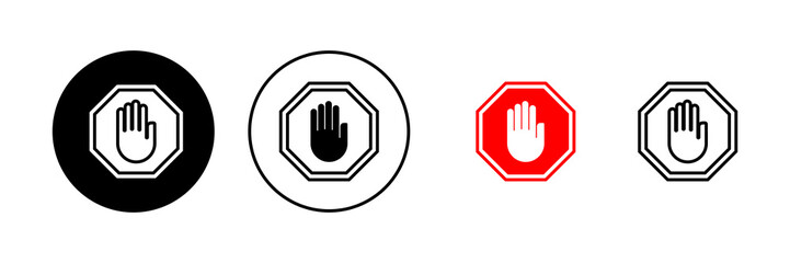 Stop icon vector. stop road sign. hand stop sign and symbol. Do not enter stop red sign with hand