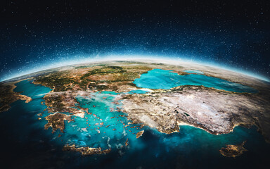 Europe - Greece and Turkiye. Elements of this image furnished by NASA
