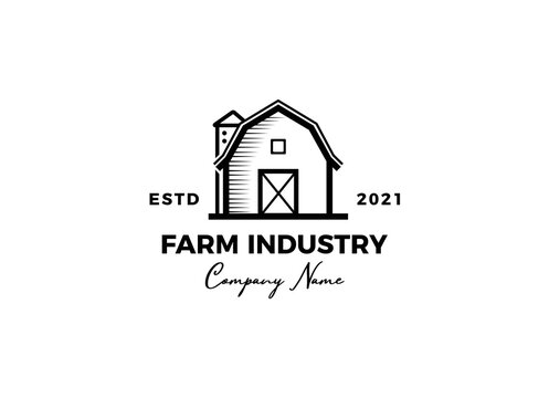 Vintage farm logo design - barn wood building house farm cow cattle