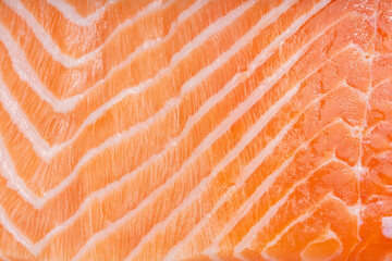 Close up view fresh Salmon fish fillet, Natural Atlantic Norwegian Salmon Fillet Texture.