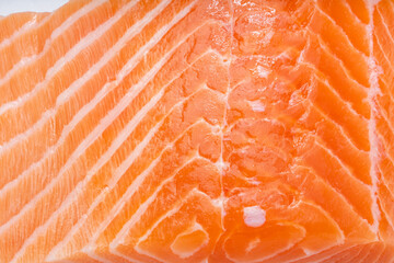 Close up view fresh Salmon fish fillet, Natural Atlantic Norwegian Salmon Fillet Texture.