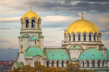 St Alexander Nevski Cathedral in Sofia at dramatic sky, Bulgaria, Eastern Europe