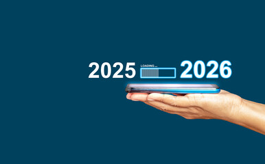 Countdown to 2026. The virtual download bar with loading progress bar for New Year's Eve and changing the year 2025 to 2026