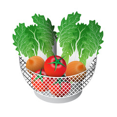 fresh veggies in a basket Chinese cabbage, onions, and tomatoes are all included isolated on transparent background PNG file resource graphic