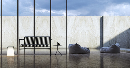 Obraz na płótnie Canvas Illustration 3D rendering large luxury modern bright interiors Living room mockup computer digitally generated image