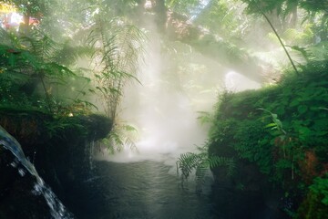 Fototapeta premium Sunlight with fog in park