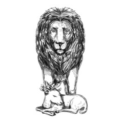 Lion Guarding Lamb Tattoo