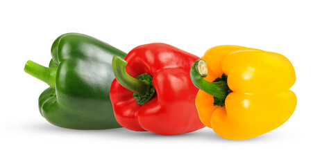 Red green yellow pepper isolated on transparent png