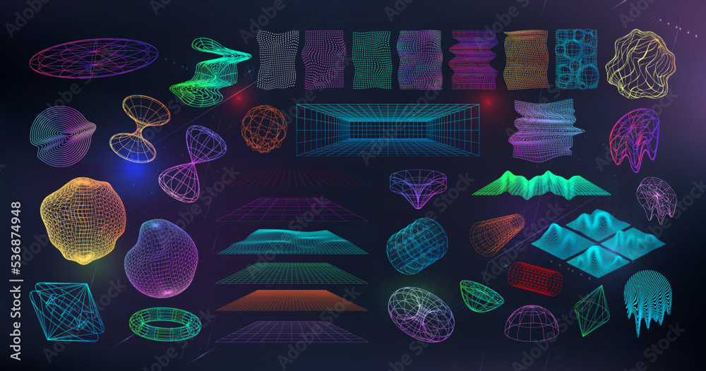 Aufkleber neo memphis and retrofuturistic 3d abstract shapes from 80s-90s. concept vaporwave, neo futuristic, 