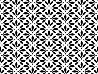 Flower geometric pattern. Seamless vector background. White and black ornament