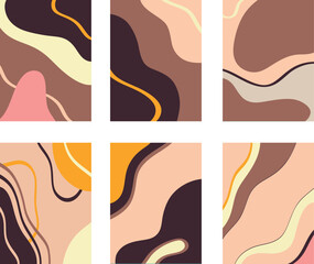 Vector illustration of collage of creative paintings with colorful abstract swirls and lines against white background