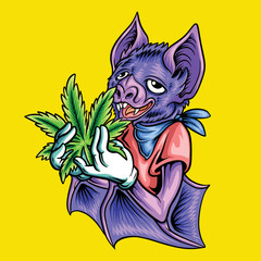 Funny Bat Cartoon with cannabis