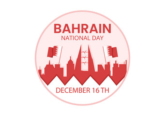 Bahrain National Day or Independence Template Hand Drawn Cartoon Flat Illustration with Wavy Flag in 16th of December Patriotic Holiday Design