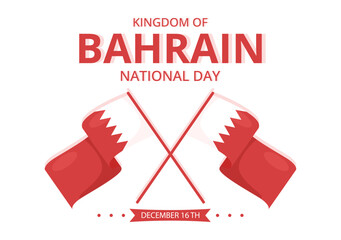 Bahrain National Day or Independence Template Hand Drawn Cartoon Flat Illustration with Wavy Flag in 16th of December Patriotic Holiday Design