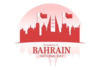 Bahrain National Day or Independence Template Hand Drawn Cartoon Flat Illustration with Wavy Flag in 16th of December Patriotic Holiday Design