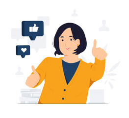 Like hand sign, feedback, public approval, joy, success, happiness, and thumbs up concept illustration