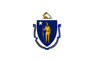 Flag of Massachusetts, symbol of USA federal state. Full frame federal flag of Massachusetts with state coat of arms on white field realistic vector illustration