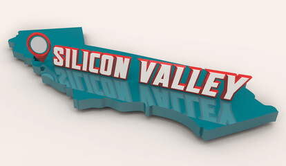 Silicon Valley San Francisco Bay Region California Information Technology Center Hub Map Pin 3d...