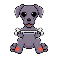 Cute weimaraner dog cartoon holding a bone