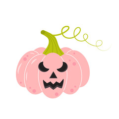 Pink Halloween pumpkin with scary smile.
