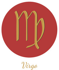 Obraz premium Zodiac sign Virgo, hand drawn vector with gold color and shadow isolated on the red and white background