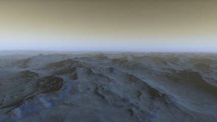 Exoplanet fantastic landscape. Beautiful views of the mountains and sky with unexplored planets. 3D illustration.

