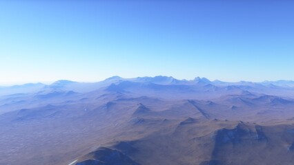 Naklejka premium Exoplanet fantastic landscape. Beautiful views of the mountains and sky with unexplored planets. 3D illustration. 