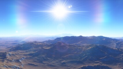 Exoplanet fantastic landscape. Beautiful views of the mountains and sky with unexplored planets. 3D illustration.
