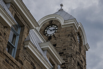 
Downtown Fergus. Ancient stone houses, a chapel, cafes and shops. Ontario, Canada