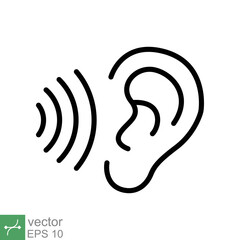 Ear listen icon. Simple outline style. Hear sound, noise, waves, deaf, human sense concept. Thin line symbol vector illustration design isolated on white background. EPS 10.
